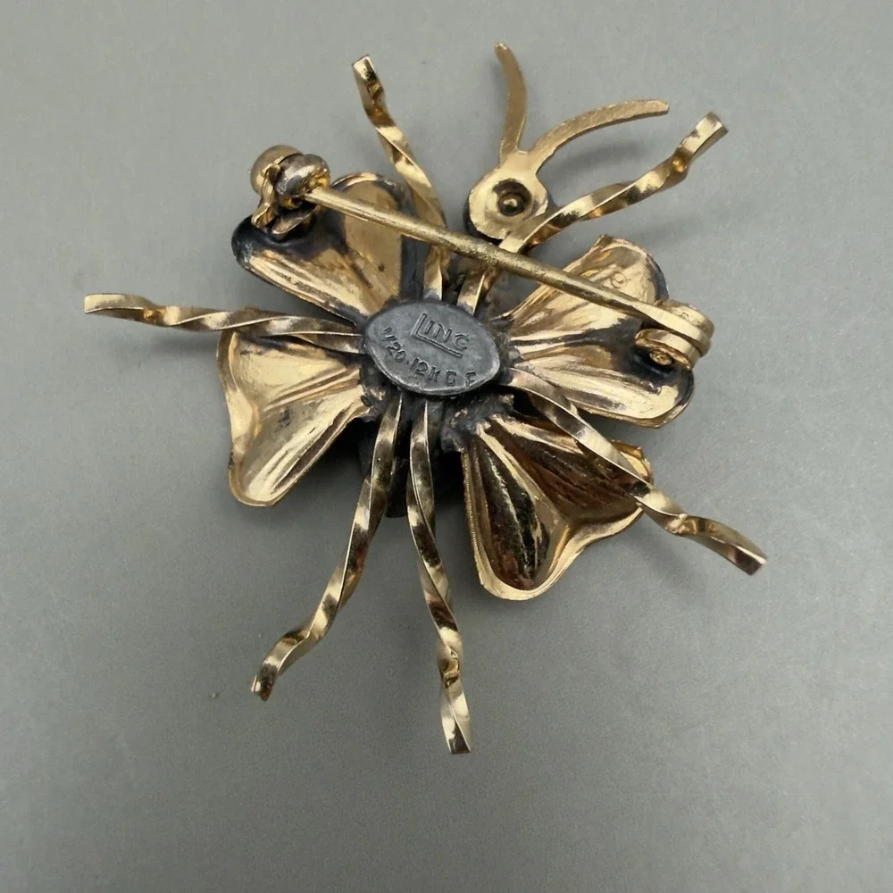 LINC Butterfly Brooch 1/20 12K Gold Filled Red Stone Insect Pin 1.5